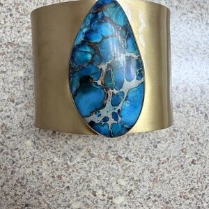 Large Sea Sediment Jasper Statement Cuff – Gold Tone